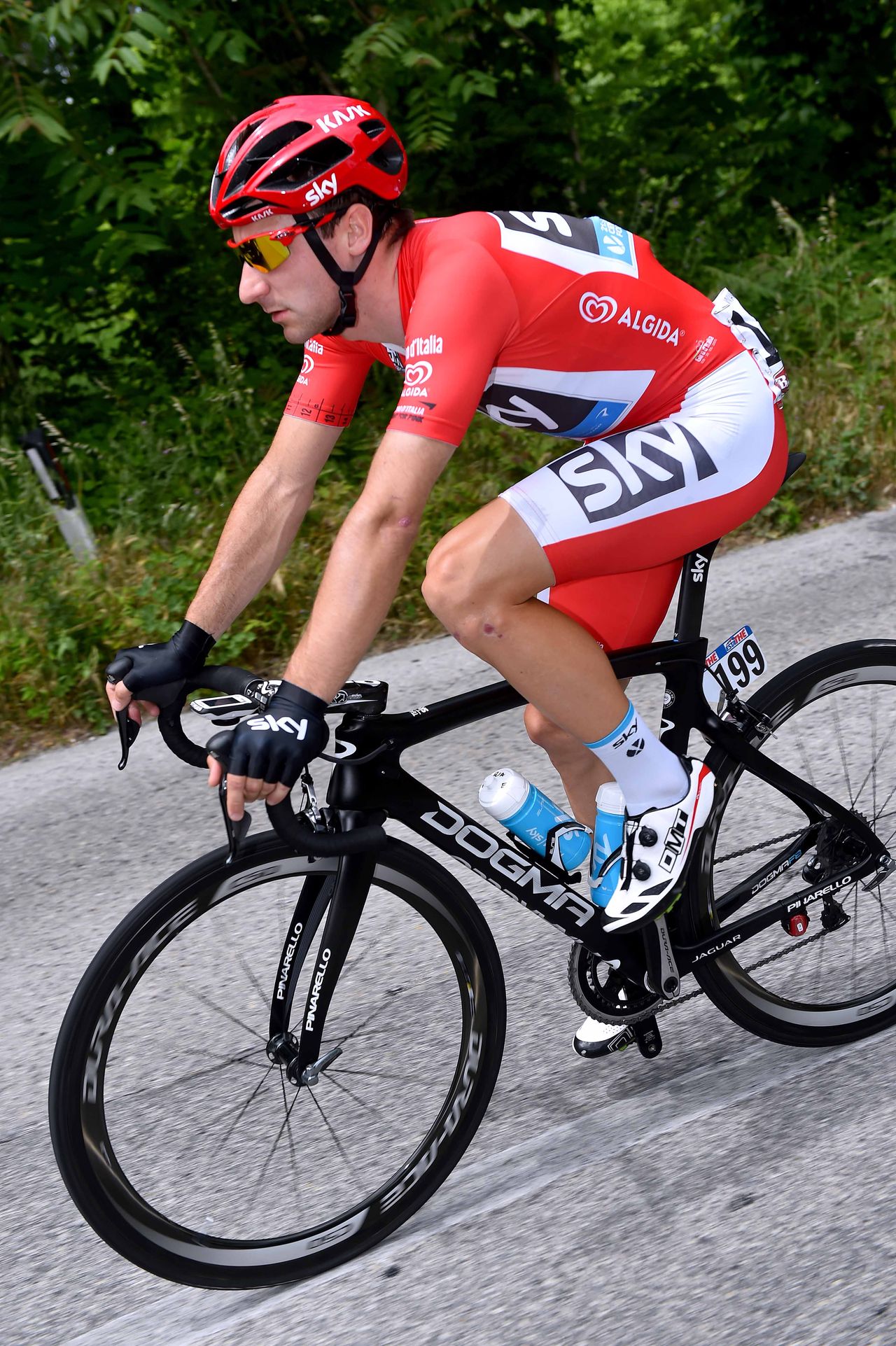 Elia Viviani in his all red skinsuit