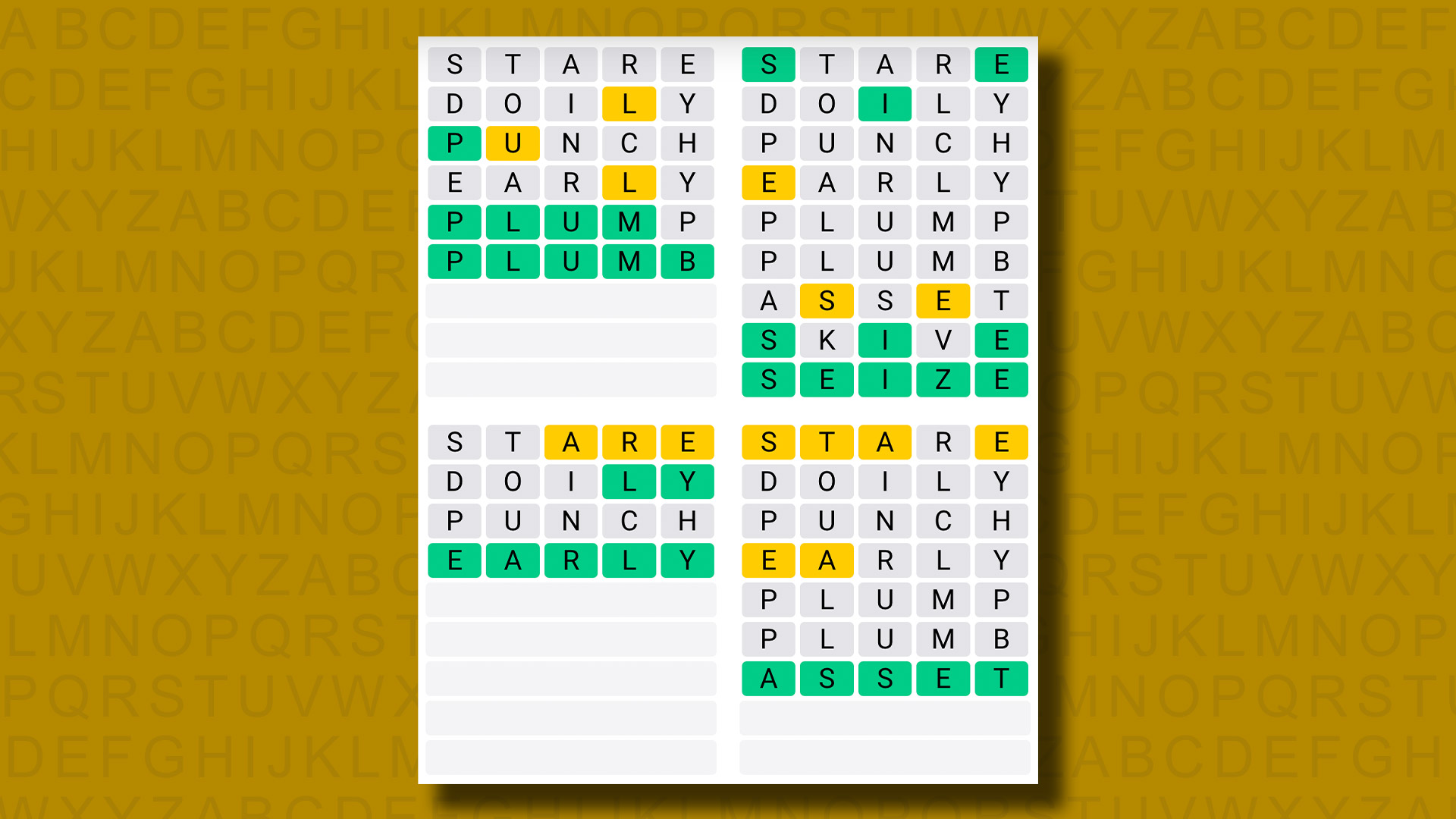 Respuestas de Quordle para el juego 960 sobre fondo amarillo