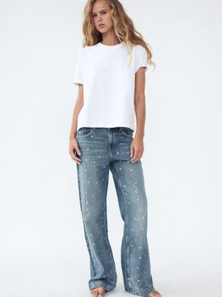 Trf Relaxed Fit Mid-Rise Jeans With Rivets