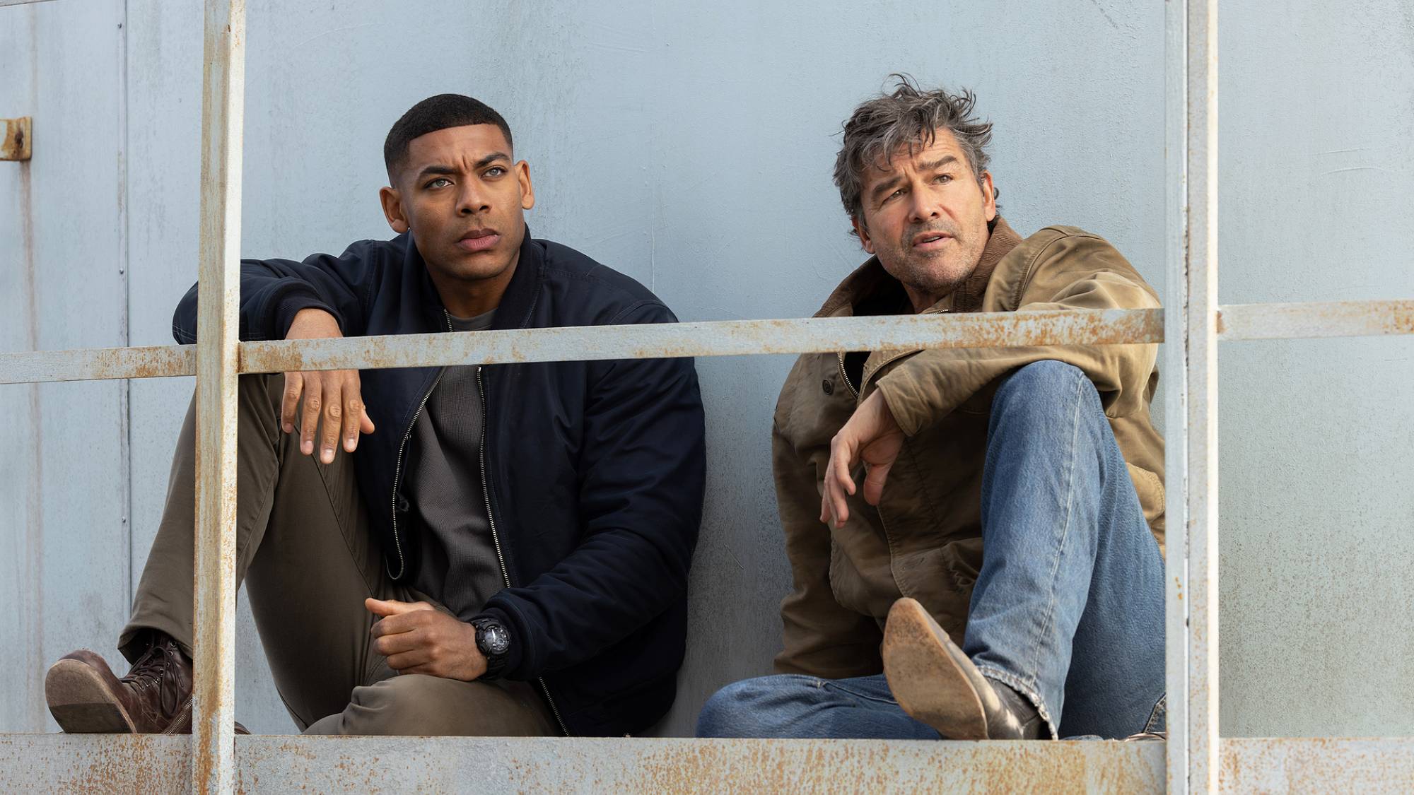 Aaron Pierre and Kyle Chandler in "Lanterns" on HBO Max