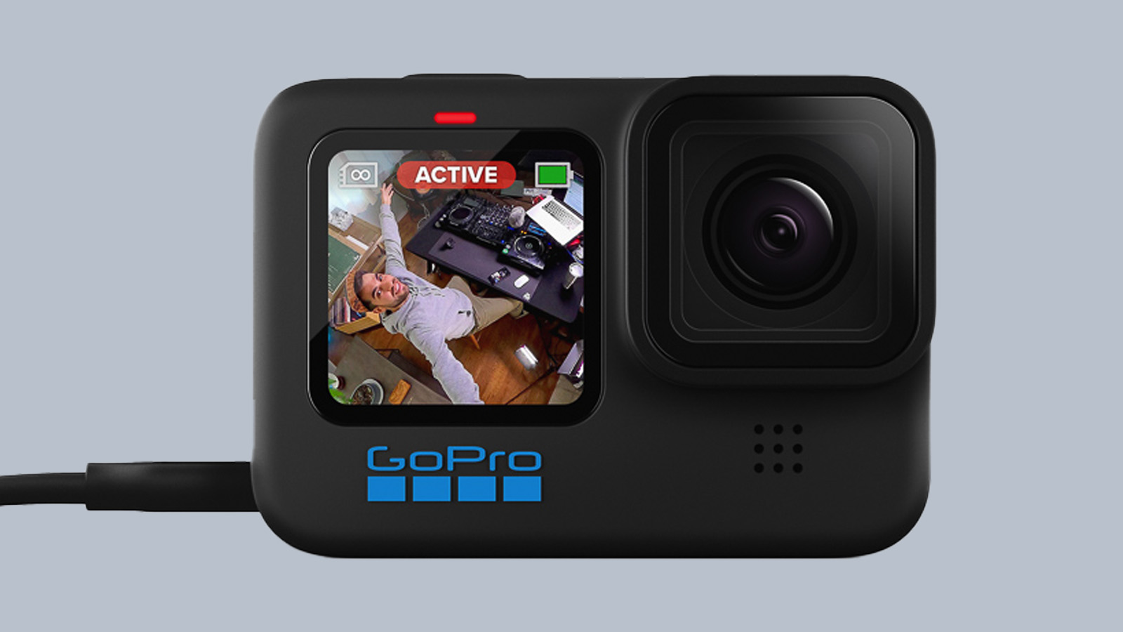 The GoPro Hero 10 Black action camera being used as a webcam