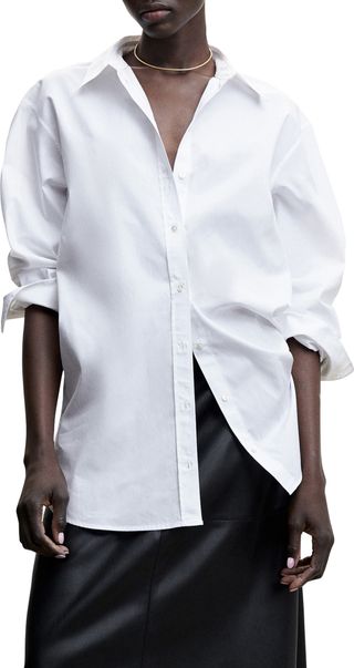 Mango Oversize Long Sleeve Cotton Button-Up Shirt