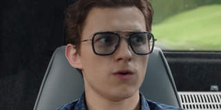 Tom Holland in Tony Stark glasses in Spider-Man: Far From Home