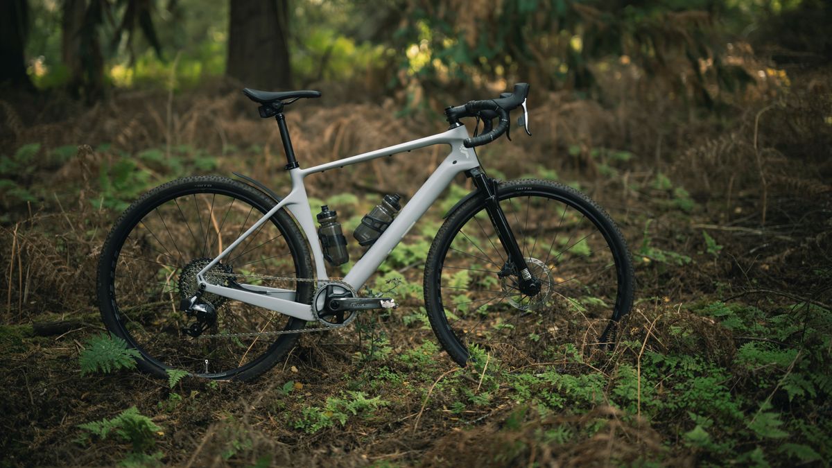 A white YT Szepter stands in a lush woodland