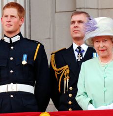 Prince Harry, Prince Andrew and Queen Elizabeth on the Buckingham Palace balcony