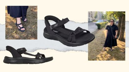 Skechers black slip in sandals