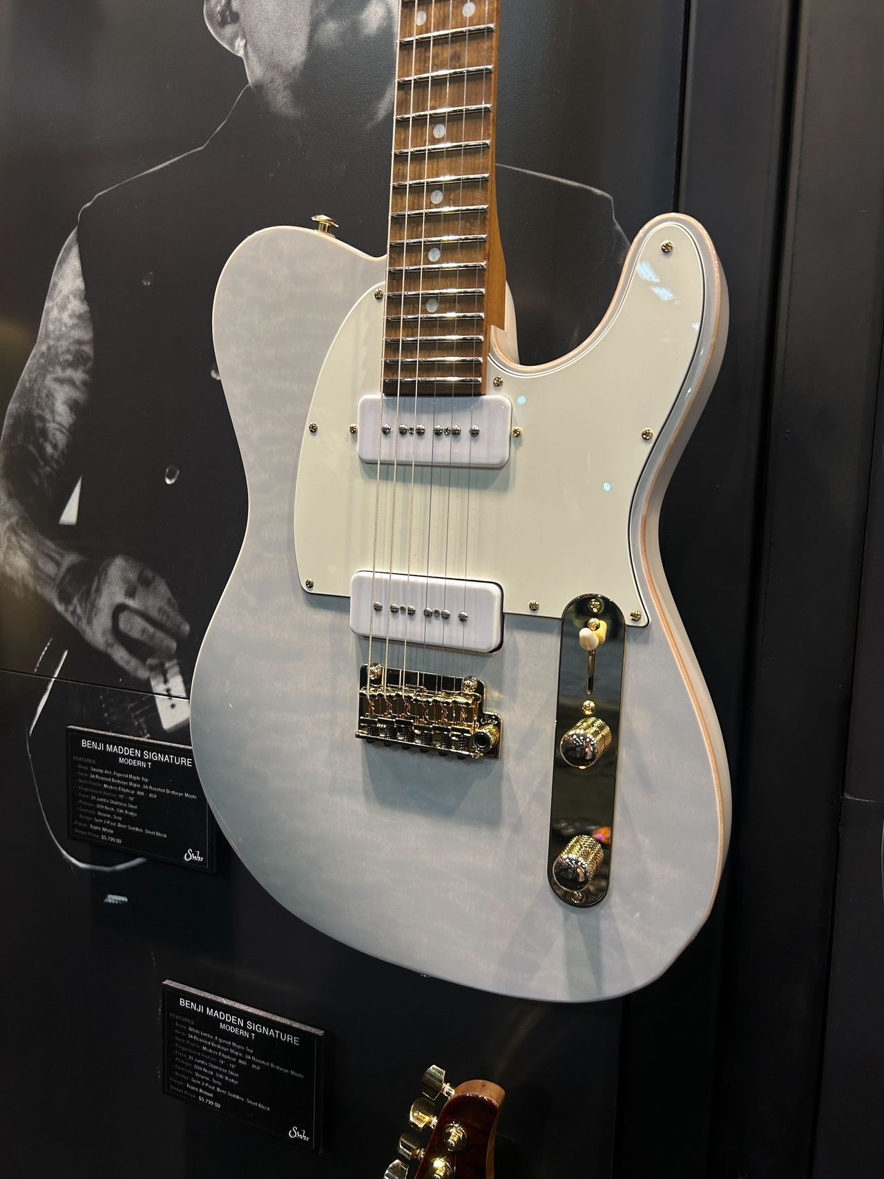 A Suhr guitar, on display at the 2026 NAMM show in Anaheim, California