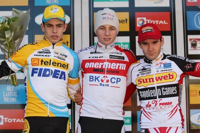 The U23 podium: Wout van Aert, Mathieu van der Poel and Gianni Vermeersch