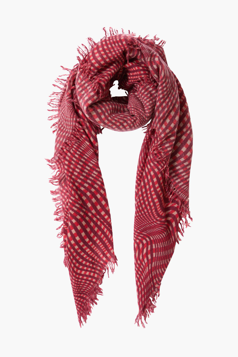 100% Cashmere Scarf Red Warped Plaid