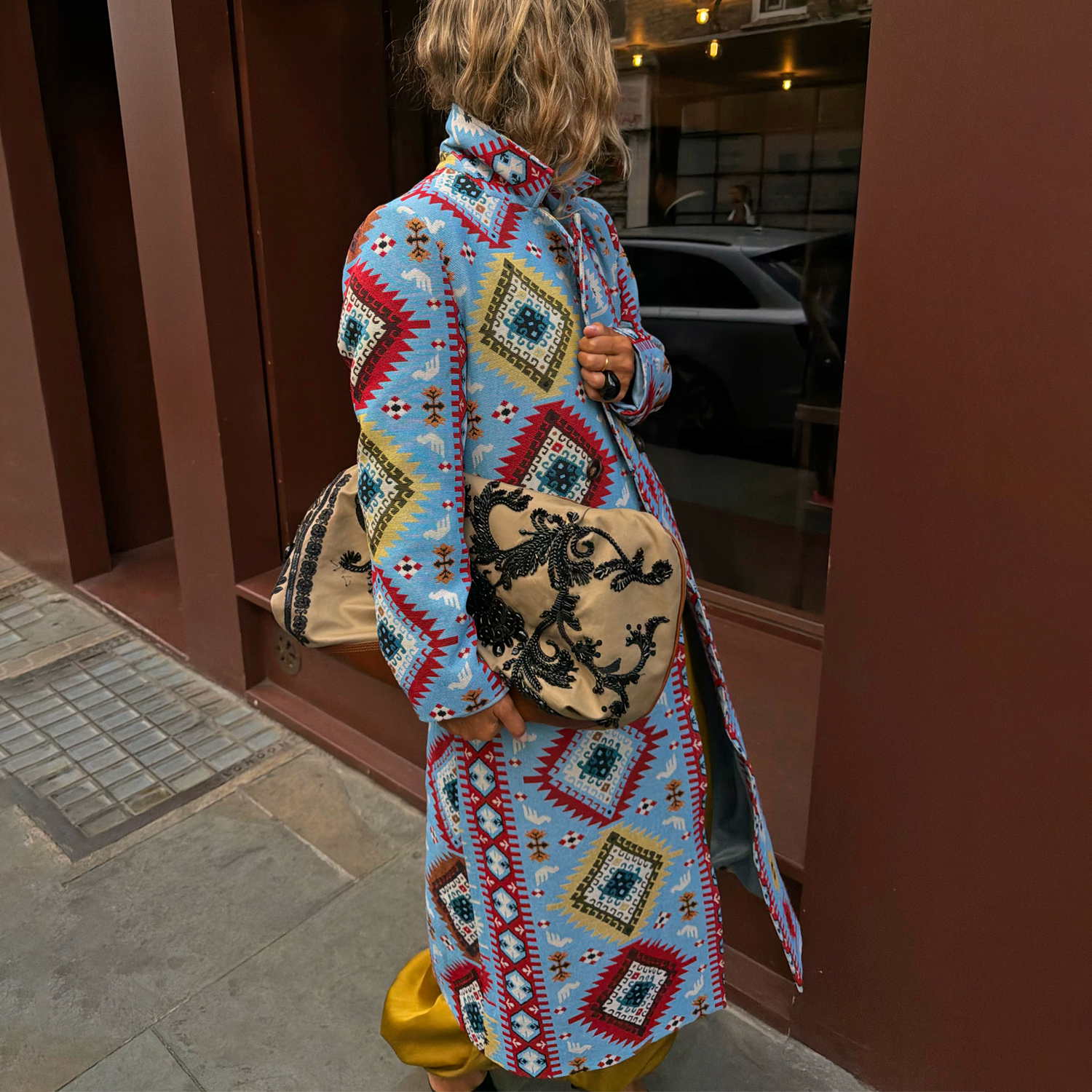Blue Abstract Jacquard Coat - 6