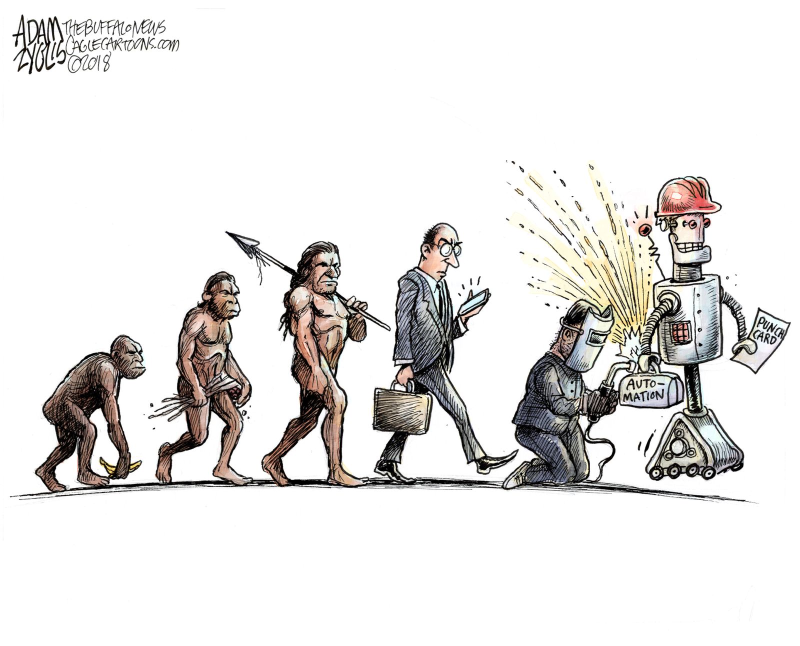 Editorial cartoon U.S. evolution of man automation artificial ...