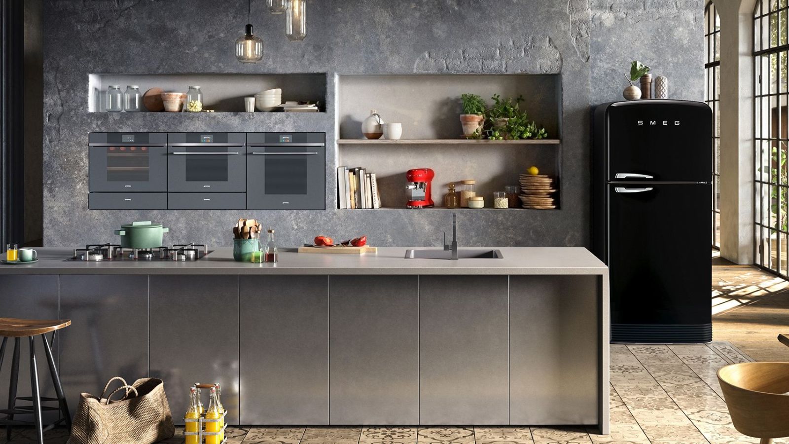 A kitchen full of SMEG appliances, the SMEG dishwasher is quietly powerful and intuitively designed