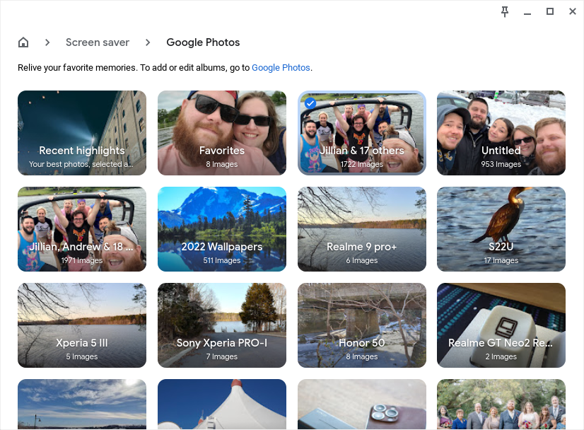 Select Google Photos Album for screensaver