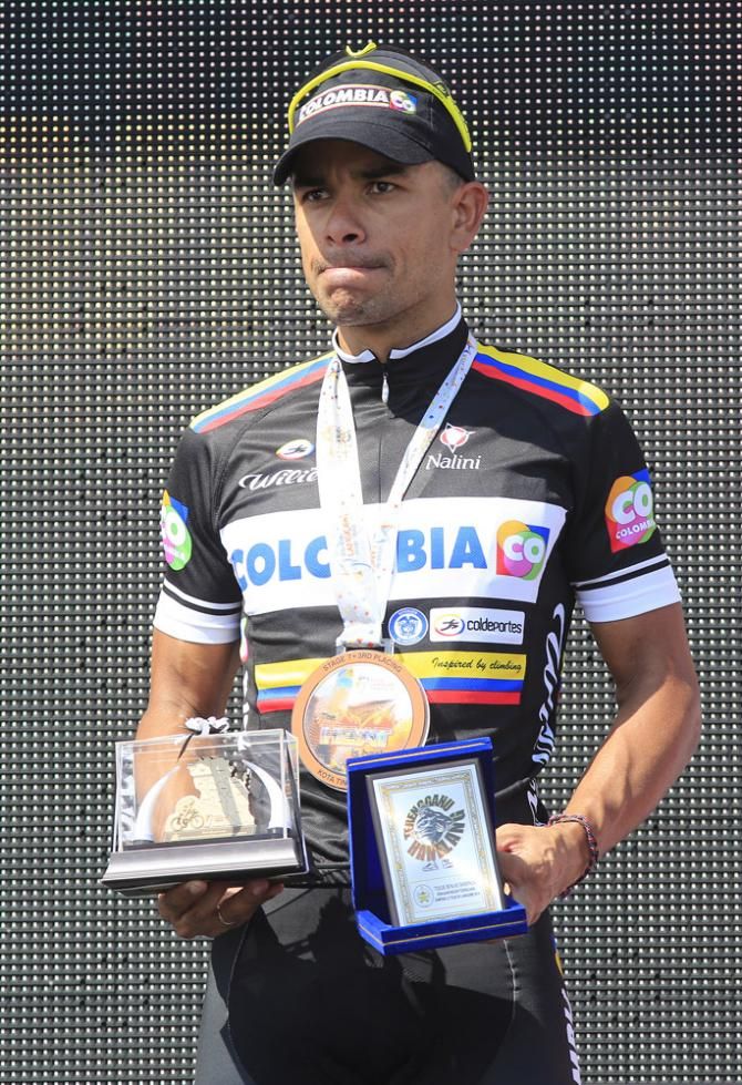 Leonardo Duque (Colombia) on the podium after finishing 3rd on stage 7
