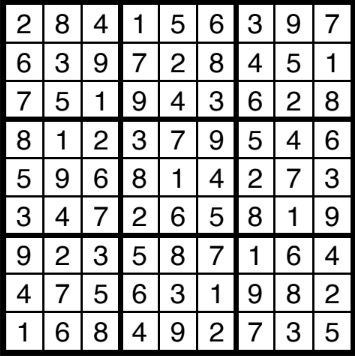 A solved sudoku.