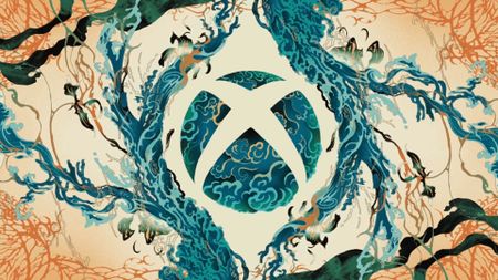 Xbox logo amid abstract flower forms, shapes and textures from a recent new dynamic background