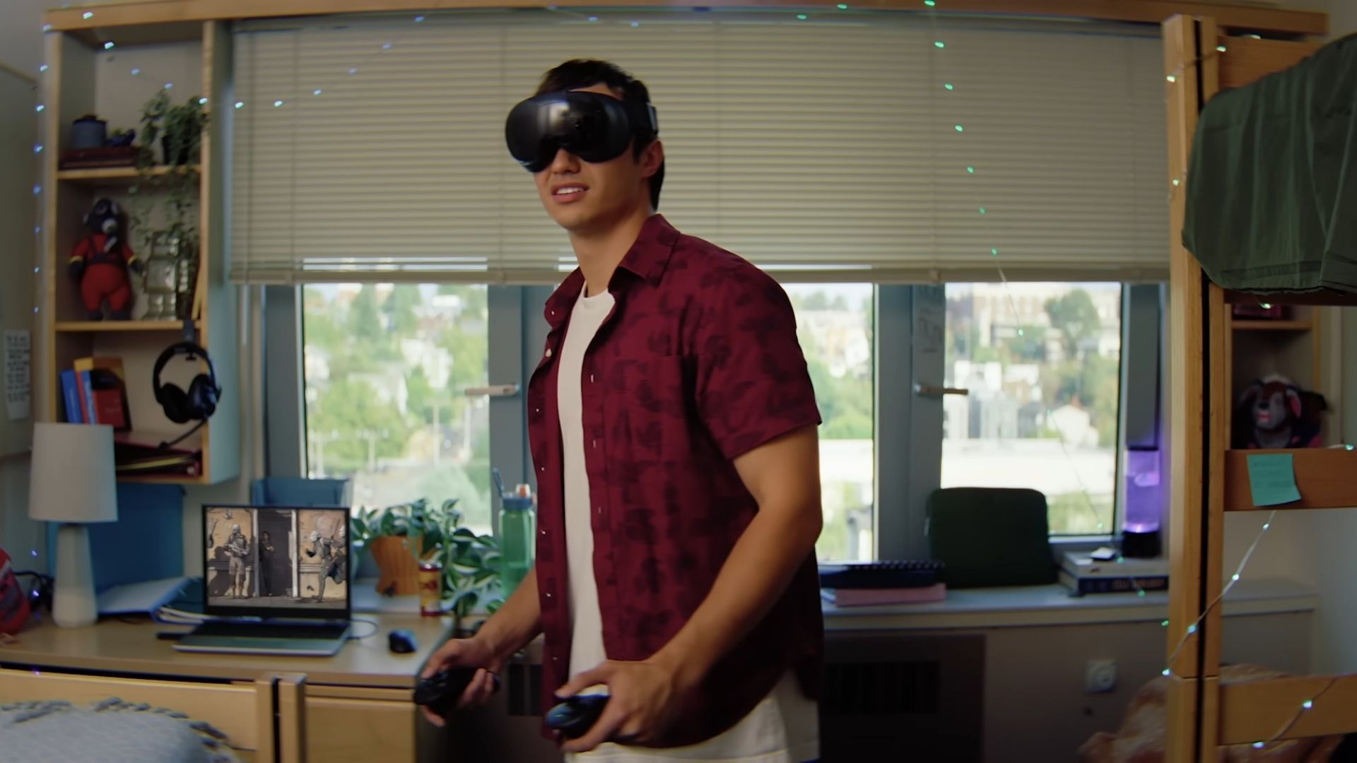 A man playing a VR game on the Steam Frame