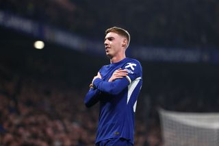 Cole Palmer Chelsea forward celebrates at Stamford Bridge