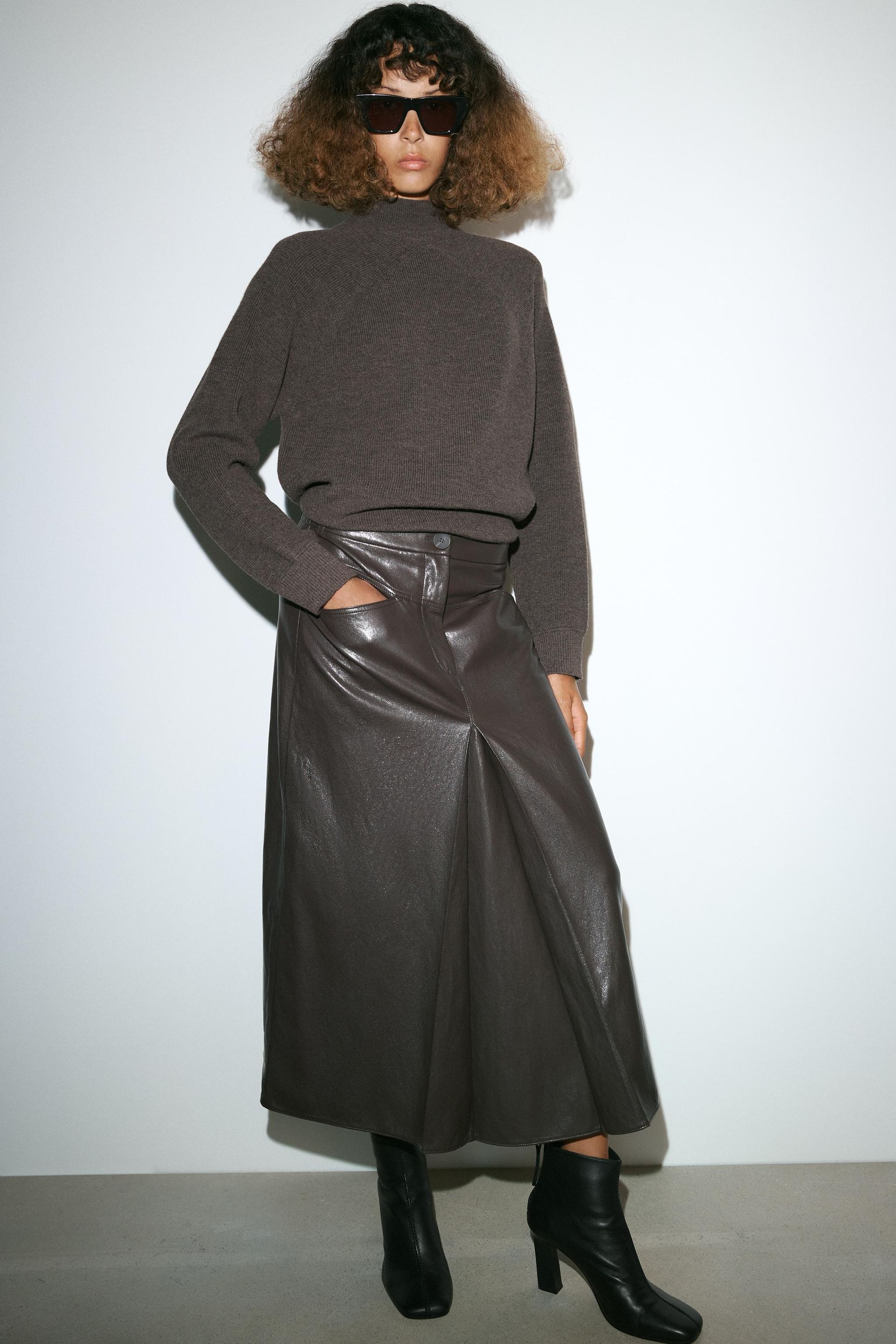 Zw Collection Faux Leather Pleated Skirt