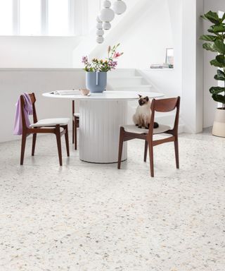 terrazzo style vinyl flooring in dining area