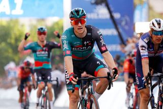 SAN JUAN ARGENTINA JANUARY 22 Sam Bennett of Ireland and Team Bora Hansgrohe celebrates at finish line as stage winner during the 39th Vuelta a San Juan International 2023 Stage 1 a 1439km stage from San Juan to San Juan on January 22 2023 in San Juan Argentina Photo by Maximiliano BlancoGetty Images