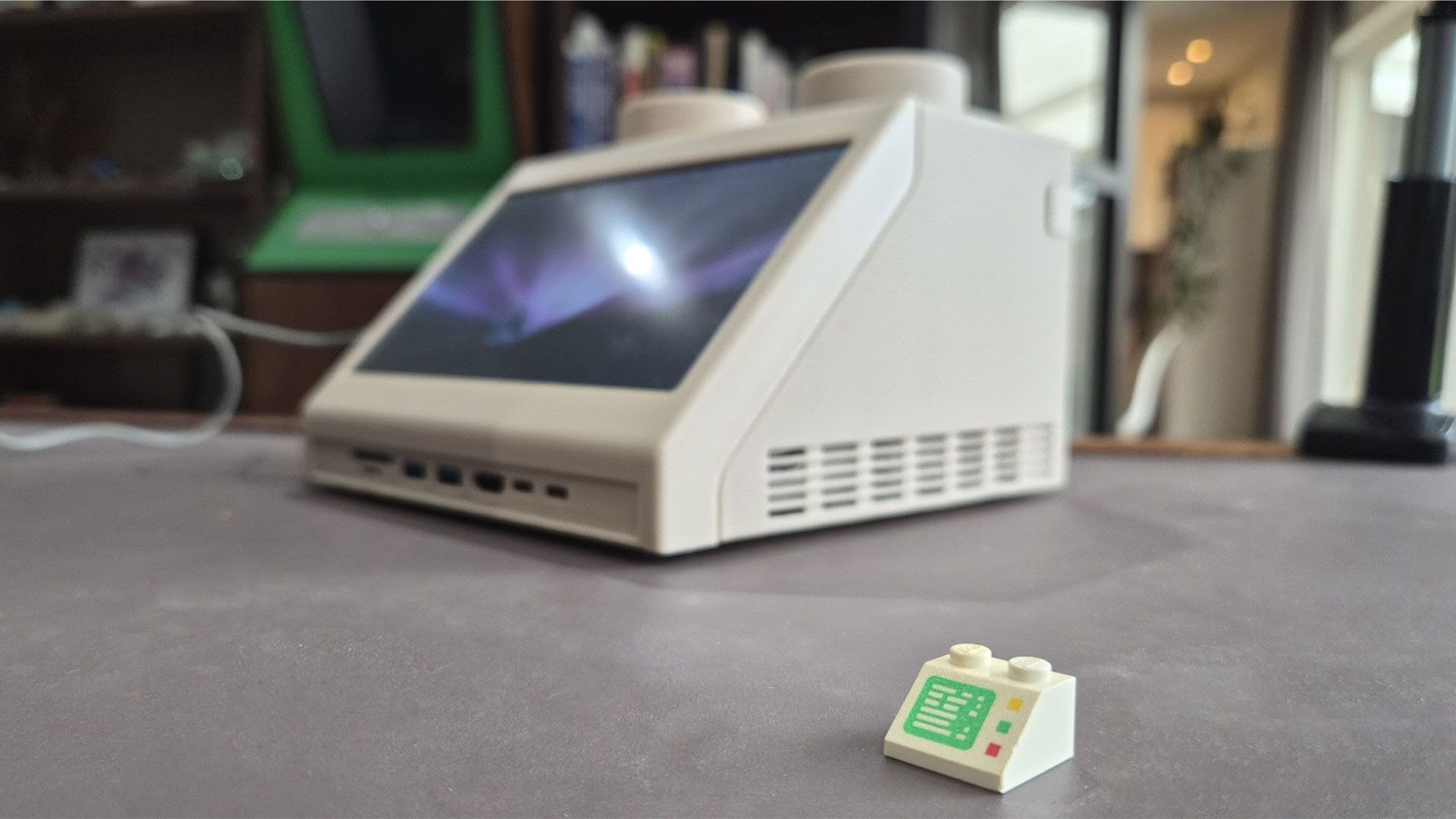 Classic tiny LEGO computer brick design from 1979 made into full-scale working computer — Mac Mini implanted into this 10:1 scale inflated reimagining