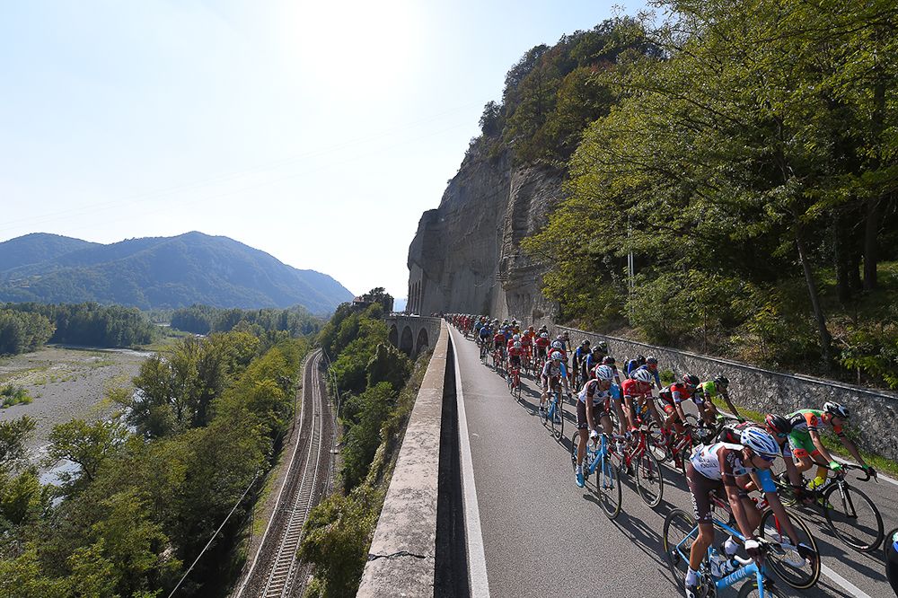 The peloton in action in Giro dell'Emilia