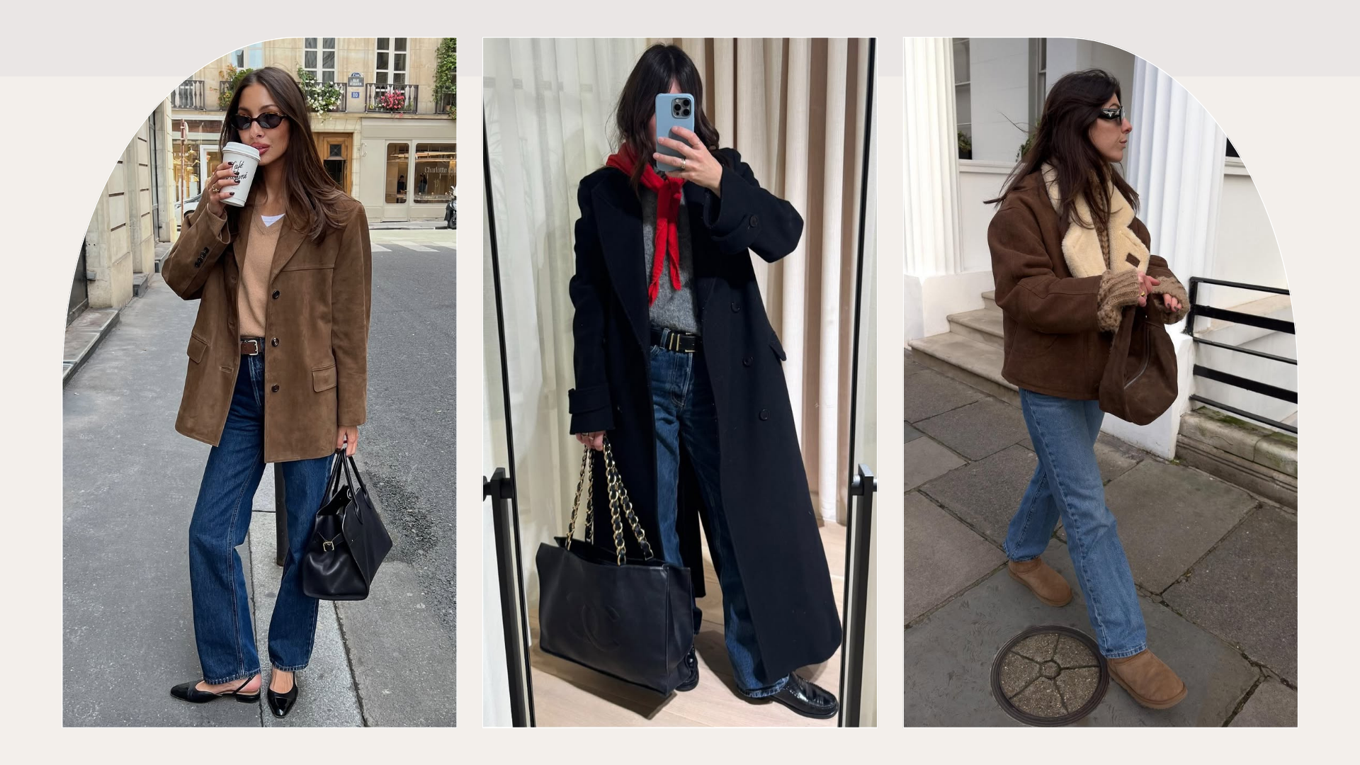 Influencers Francesca Saffari, Claire Wakerman and Felicia Akerstrom wearing straight leg jeans with shoes. 