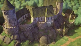 A medieval castle stands on a hill in Tiny Glade