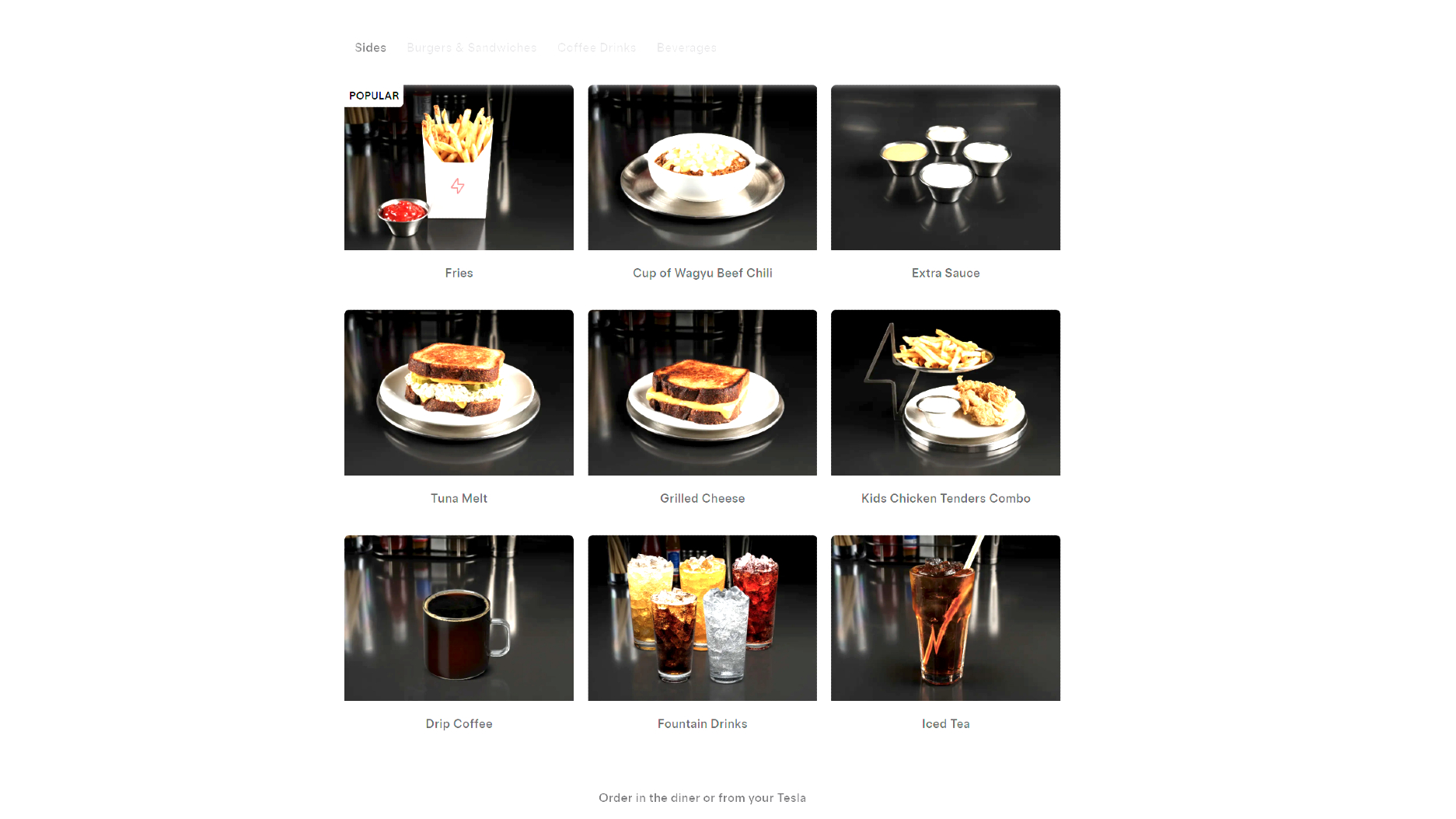 Menuen p&amp;aring; Teslas diner