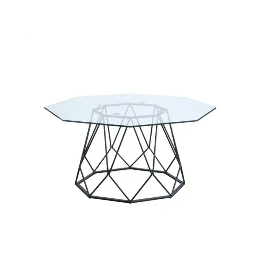 Glass coffee table with geometric base