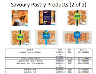 Asda pastry product recall notice