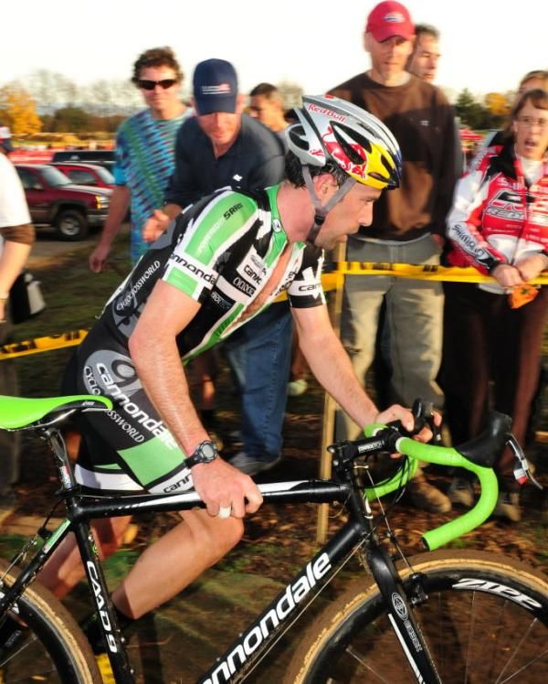 Timothy Johnson (Cannondale-Cyclocrossworld.com) running the steps with one lap remaining.