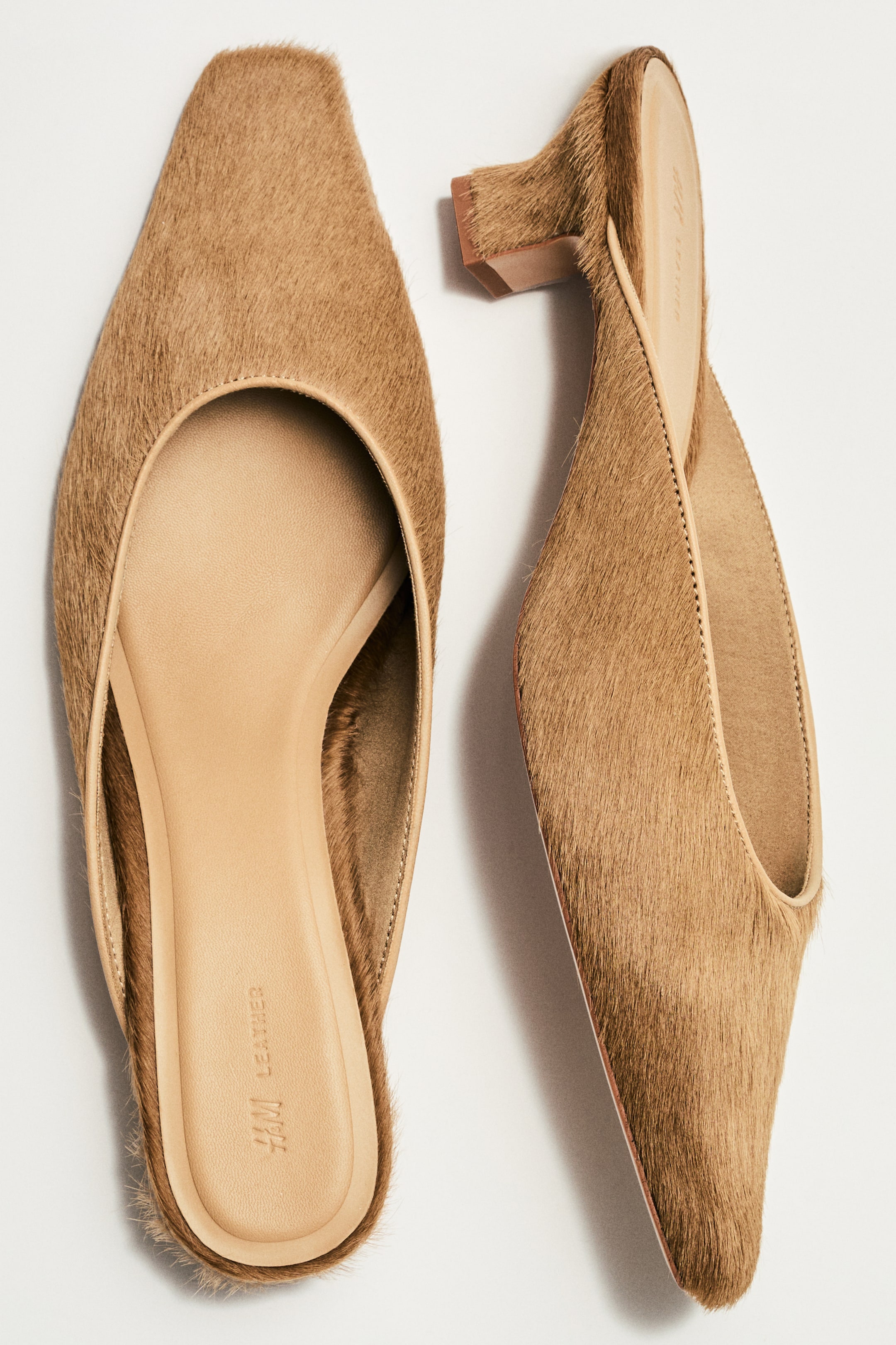 Heeled Leather Mules - Beige