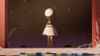 A character looking up to the sunlight.