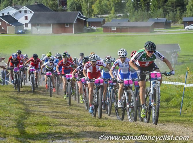 Women's start with Kathrin Stirnemann (Switzerland) leading