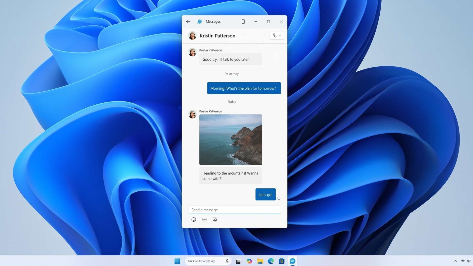 Mockup of the messages app