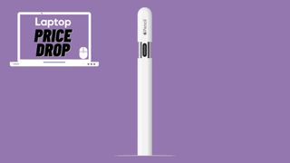 Apple Pencil USB-C with price drop text and purple background