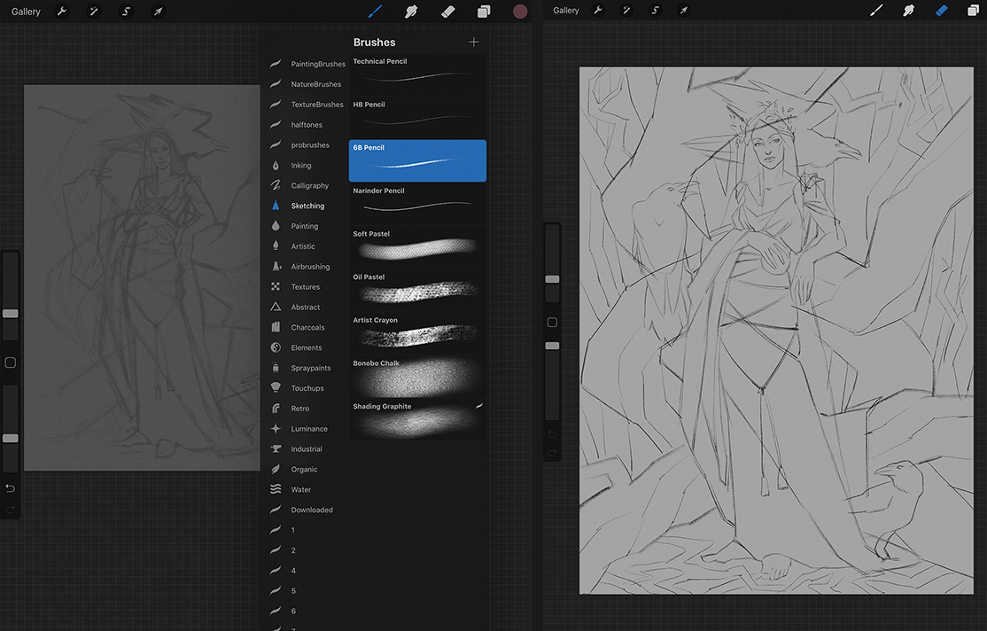 Procreate tutorial: dramatic female figure
