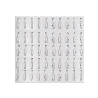 White hooks on a pegboard