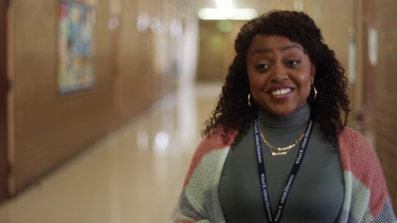 Screenshot of Quinta Brunson in the Abbott Elementary trailer