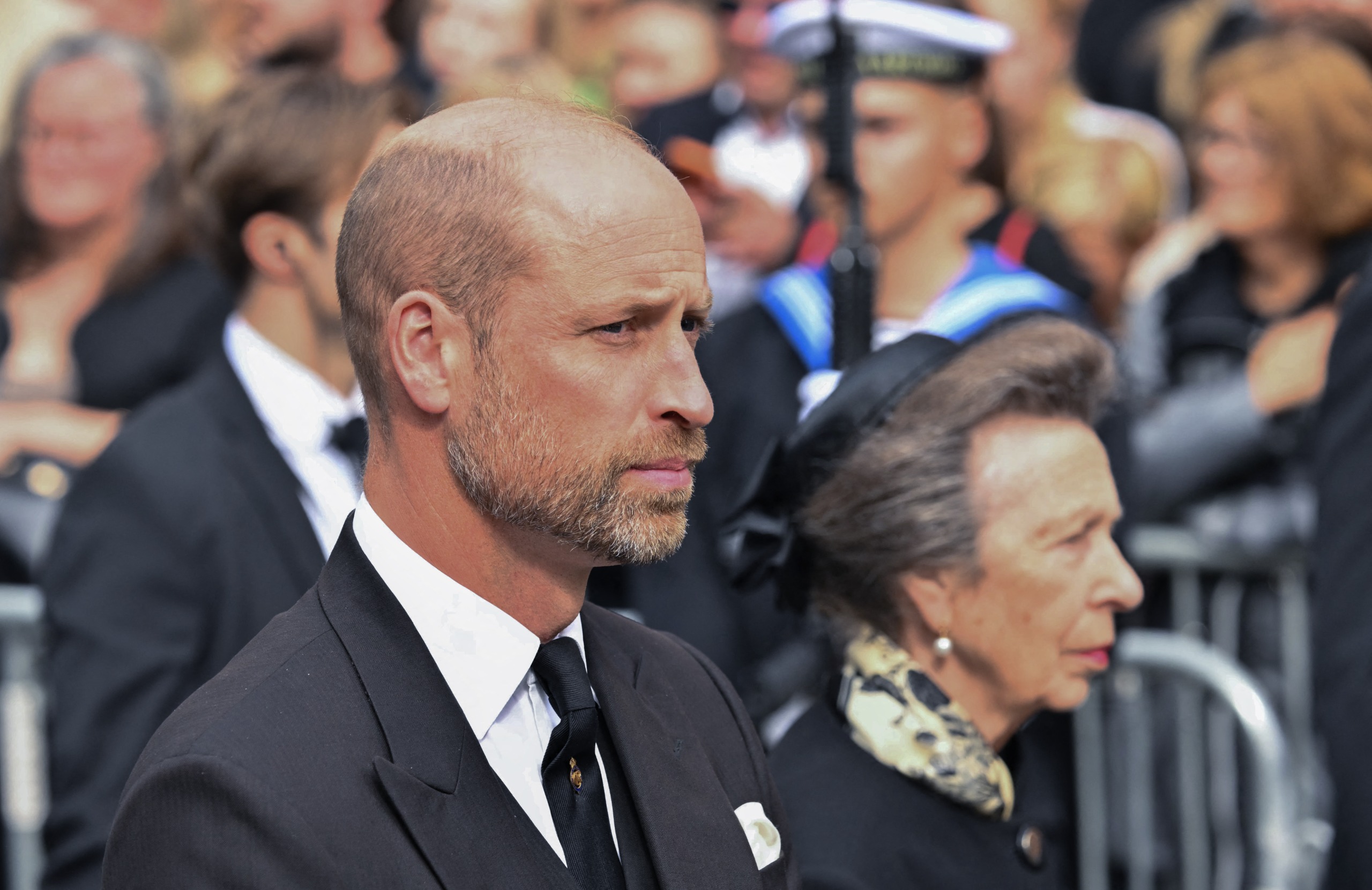 Prince William and Princess Anne walking at King Harald's funeral