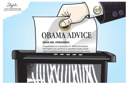 Political cartoon U.S. Trump Obama advice