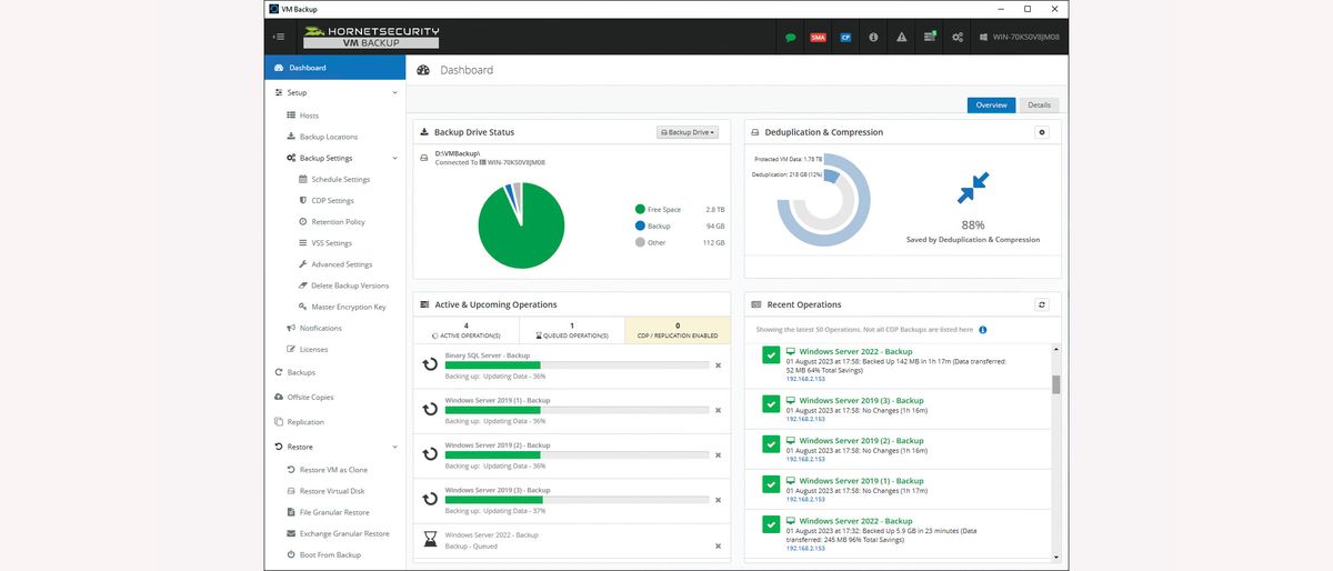 The Hornetsecurity VM backup interface