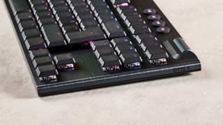 Close-up of right side of Logitech G915 X on desk