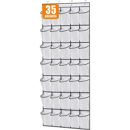 Scidweet Over the Door Shoe Organizer, 35 Large Breathable Mesh Pockets Hanging Storage Holder Shoe Rack Closet Organizer, White