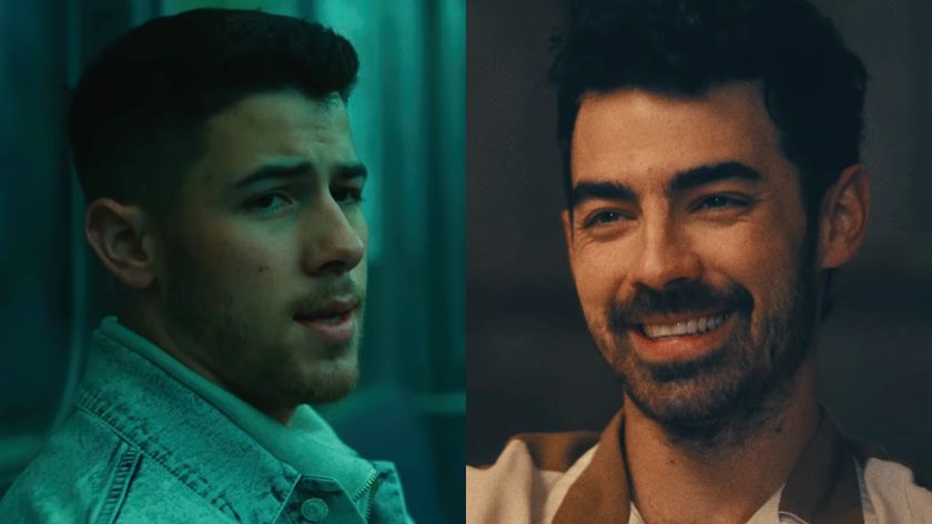 Nick and Joe Jonas in a side-by-side photo.