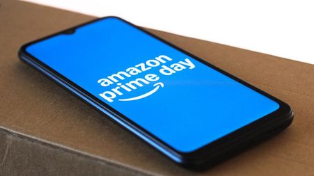 Amazon Prime Day logo is seen displayed on a smartphone screen.