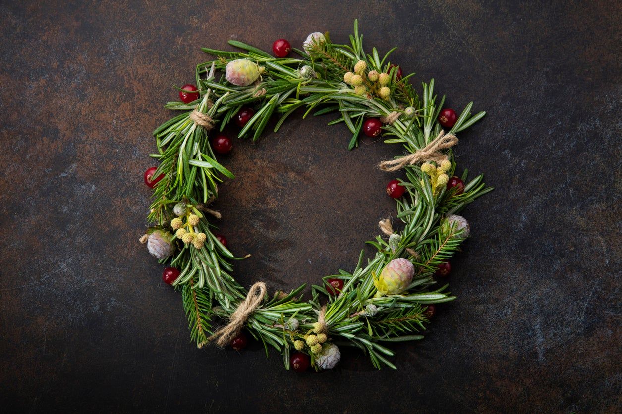 DIY Hula Hoop Garden Wreath Full Of Greens Berries And Nuts