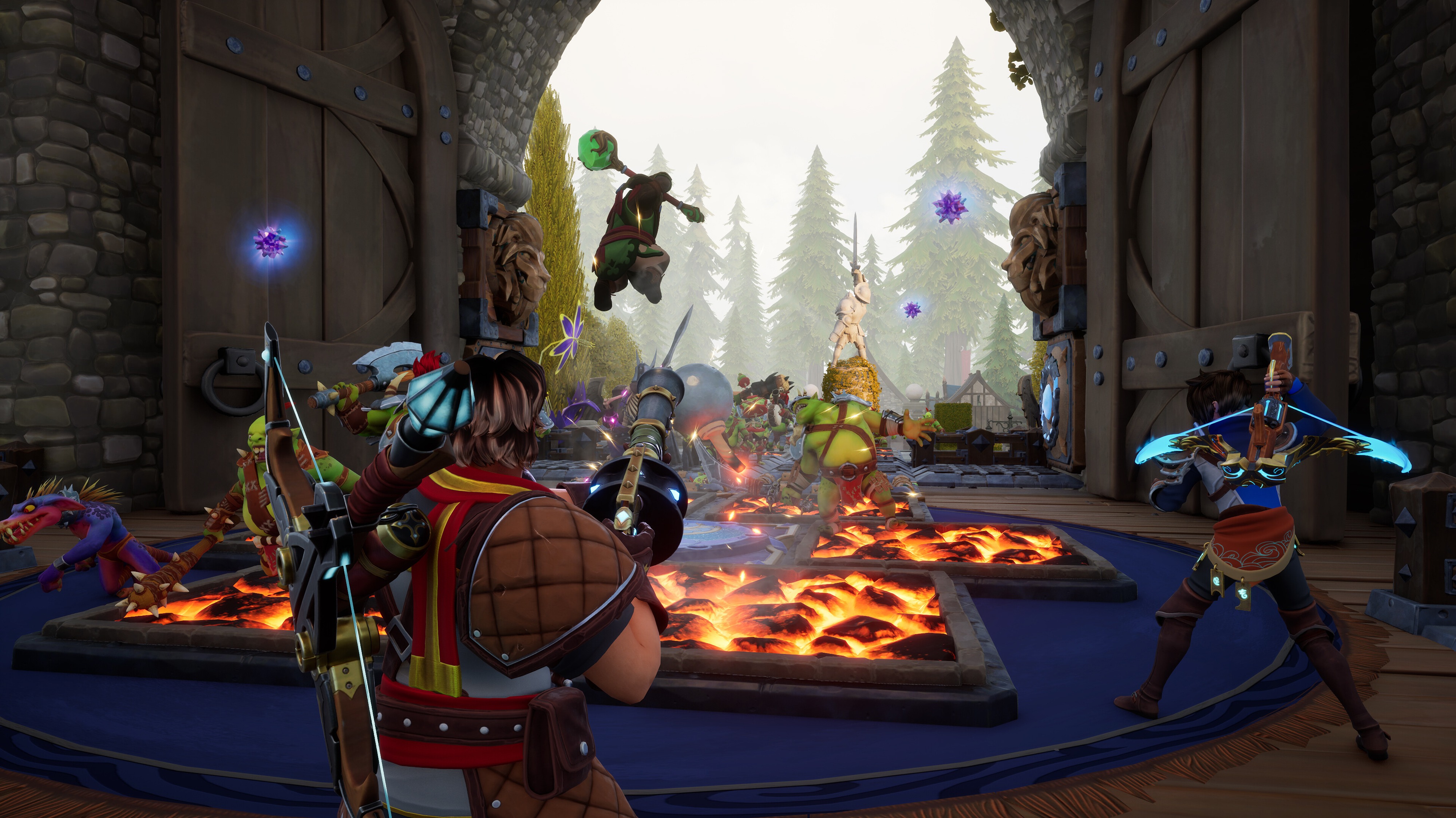Promotional screenshot of players fighting Orcs in Orcs Must Die! Deathtrap